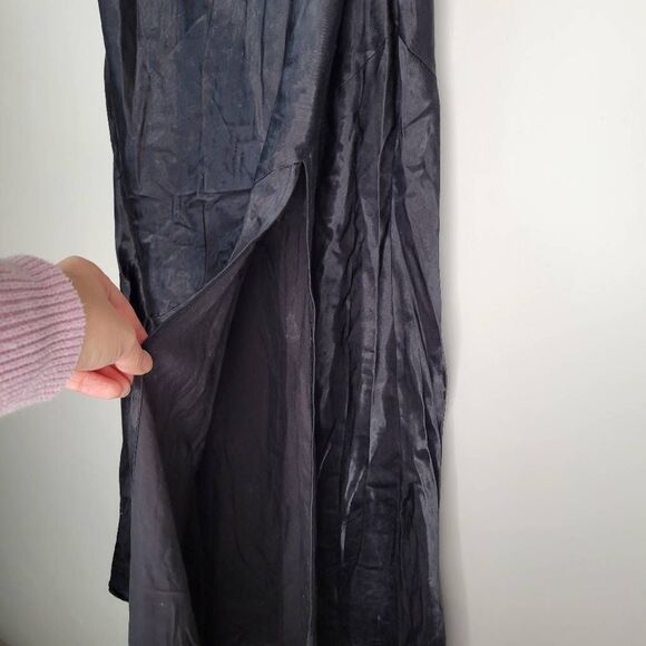 Abercrombie & Fitch Black Satin Slip Dress Small Long Maxi Spaghetti Strap Open - Picture 6 of 12